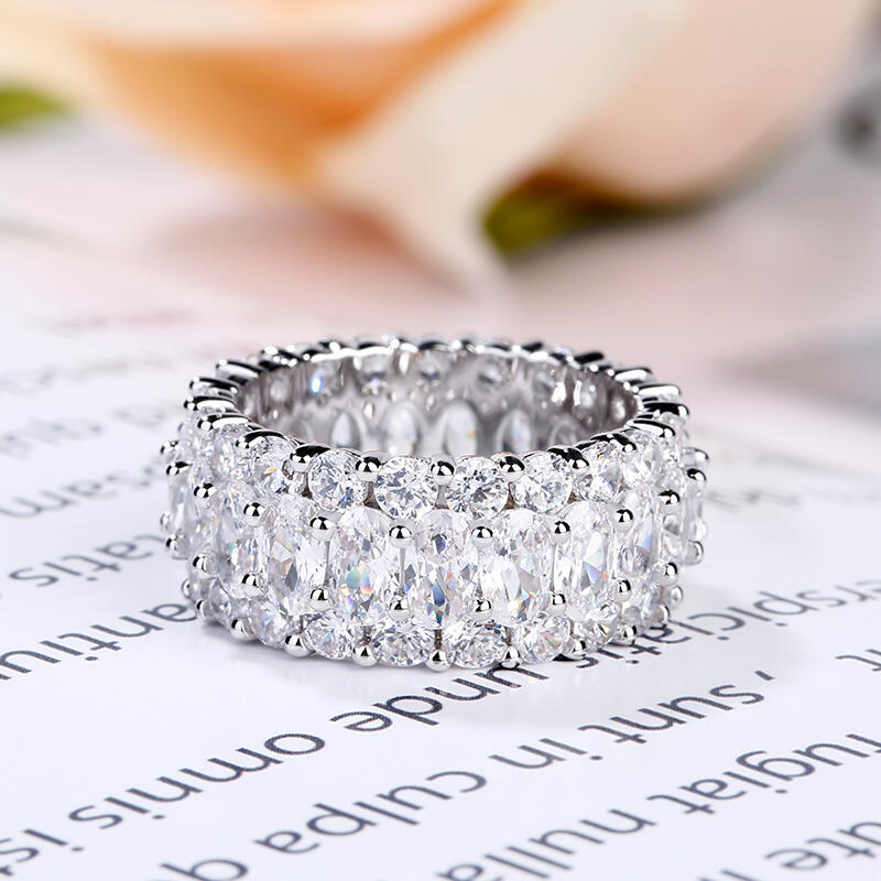 Jeulia Classic Oval and Round Cut Sterling Silver Eternity Ring