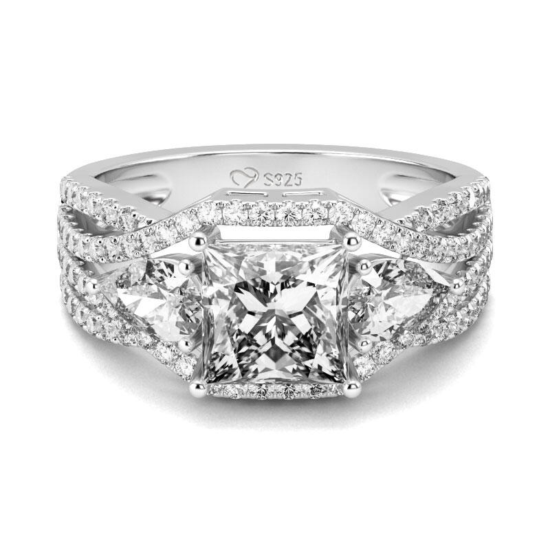 Jeulia Three Stone Princess Cut Sterling Silver Ring