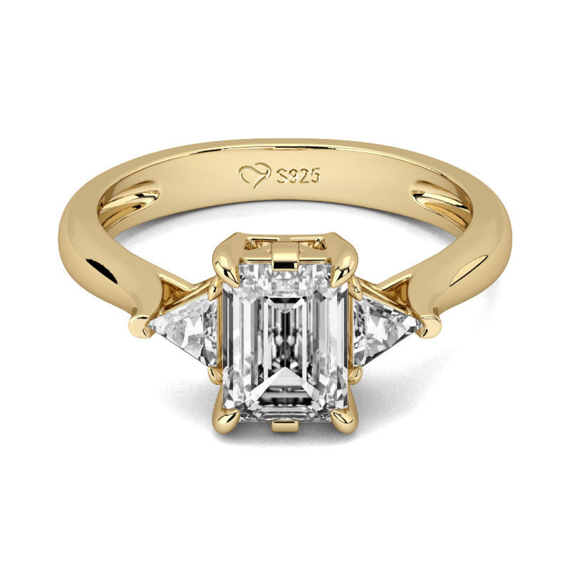 Jeulia Three Stone Emerald Cut Sterling Silver Ring