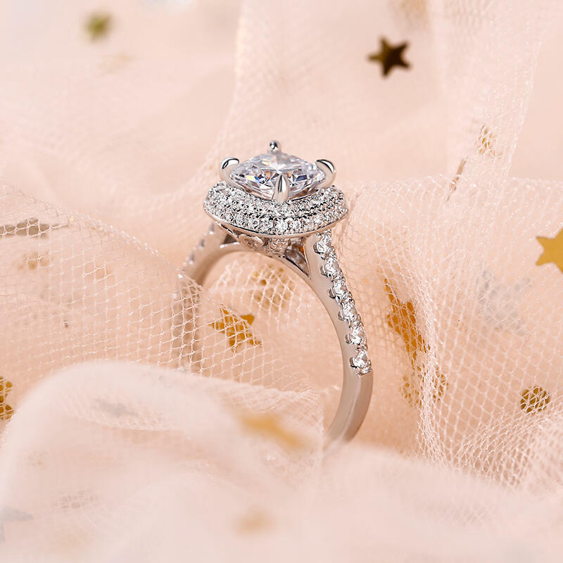 Jeulia Double Halo Cushion Cut Sterling Silver Ring