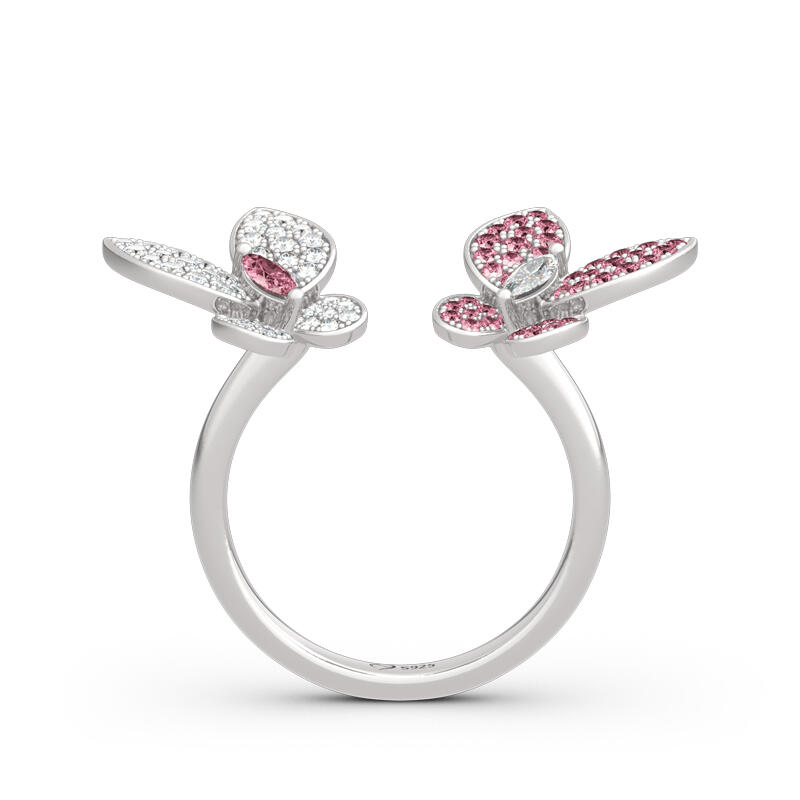 Jeulia Anillo de plata de ley con dos mariposas