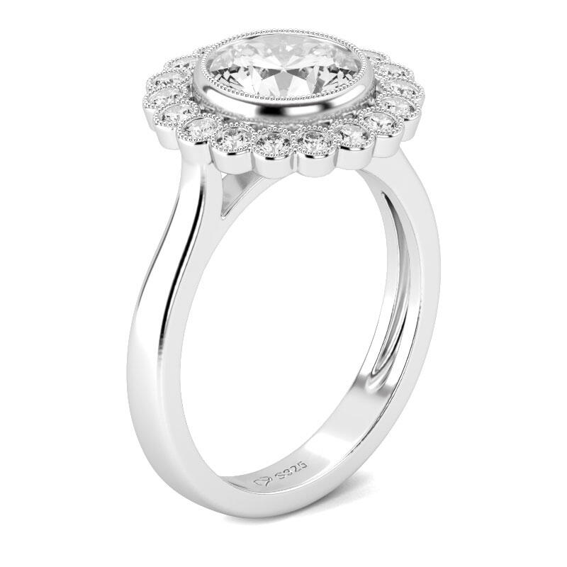 Jeulia Milgrain Round Cut Sterling Silver Ring