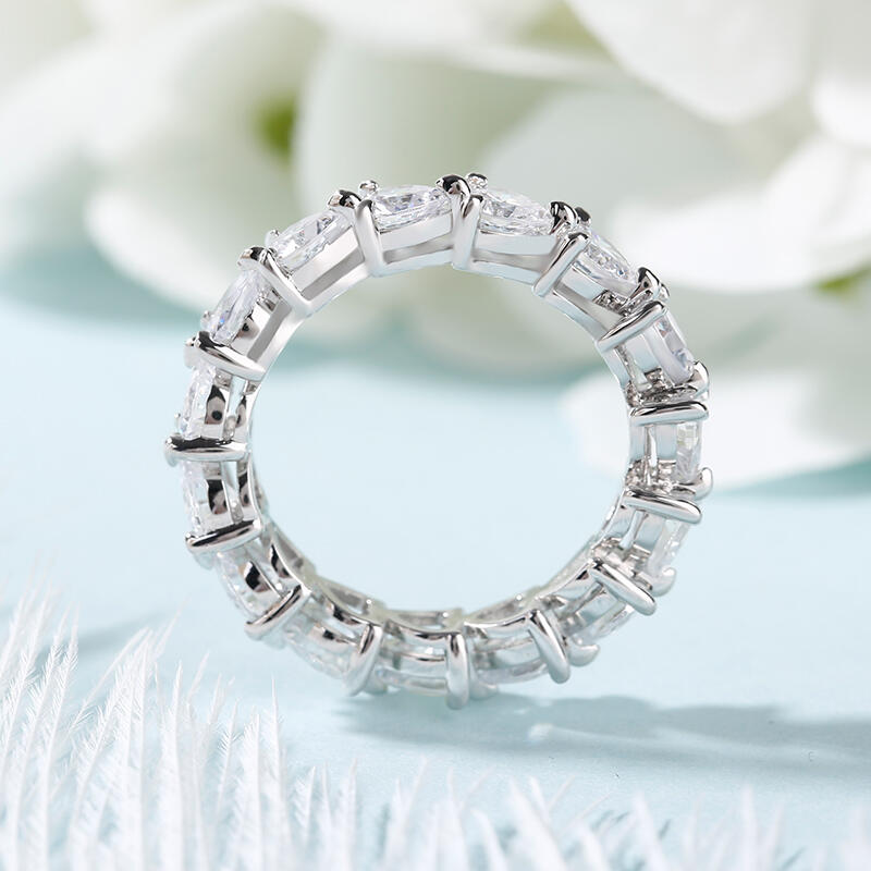 Jeulia Classic Heart Cut Sterling Silver Eternity Band