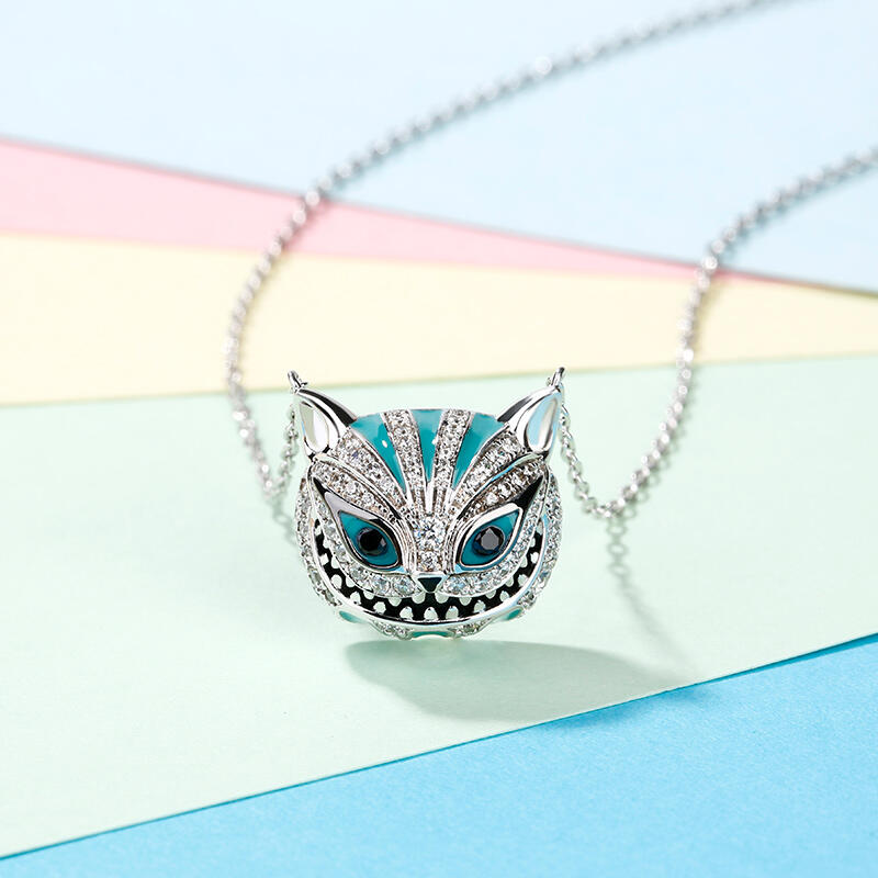 Jeulia "Appear and Disappear at Will" Cat Sterling Silver Enamel Necklace