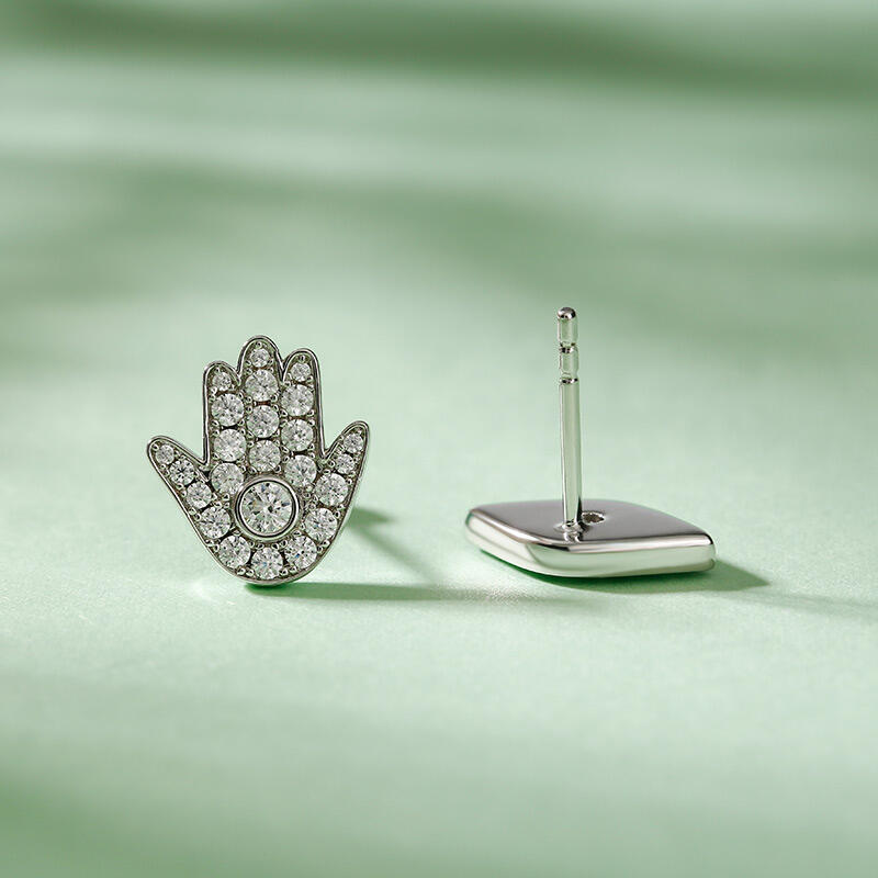 Jeulia "Hamsa and Evil Eye" Asymmetric Sterling Silver Stud Earrings