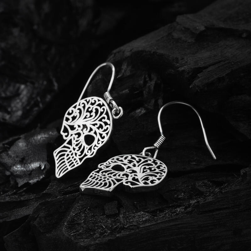 Jeulia "Hollow Skull" Sterling Silver Earrings