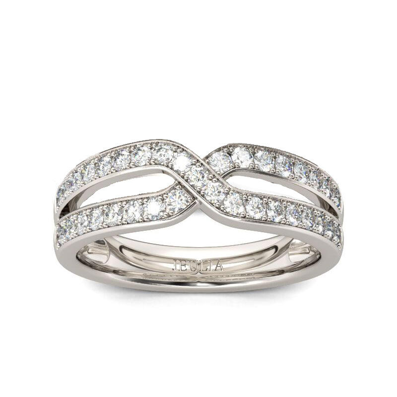 Jeulia Crossover Round Cut Sterling Silver Women's Band