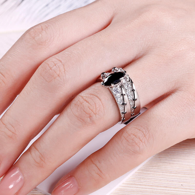 Jeulia Diagonal Marquise Cut Sterling Silver Ring Set