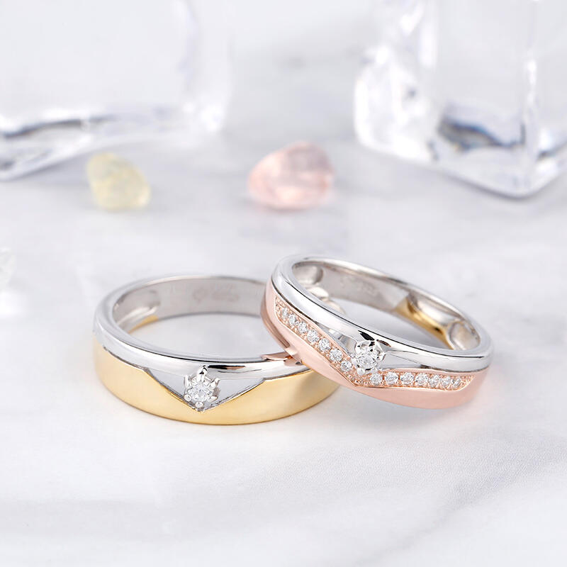 Jeulia Two Tone Round Cut Sterling Silver Band Set