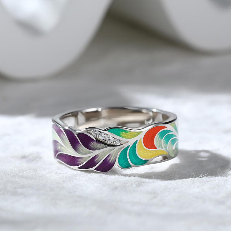 Jeulia Anillo Hoja de Esmalte de Plata Esterlina de Las Mujeres