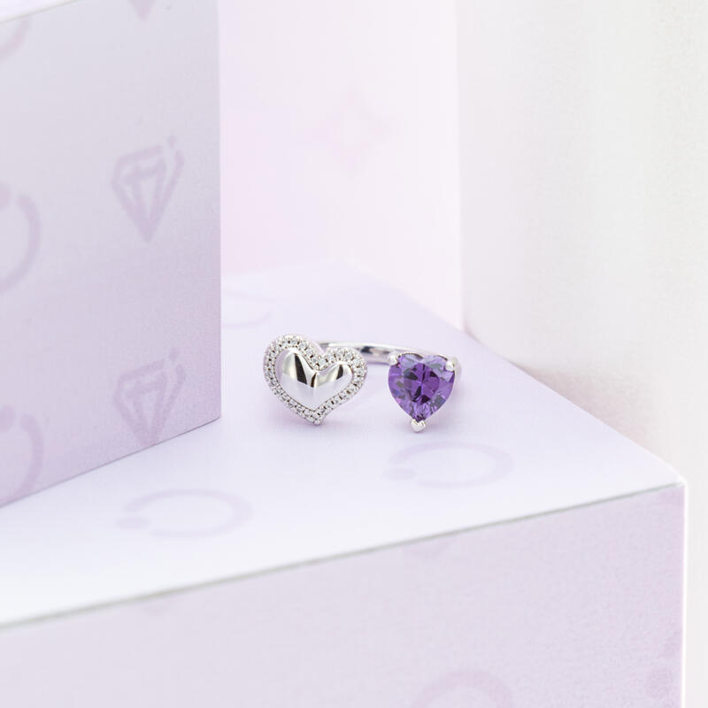 Jeulia ダブル ハート シルバー オープン リング