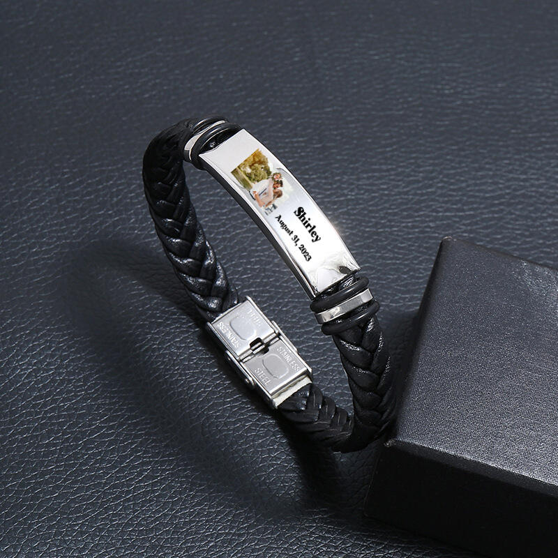 カスタマイズ 日付 名入れ 写真入れ レザー ブレスレット メンズ