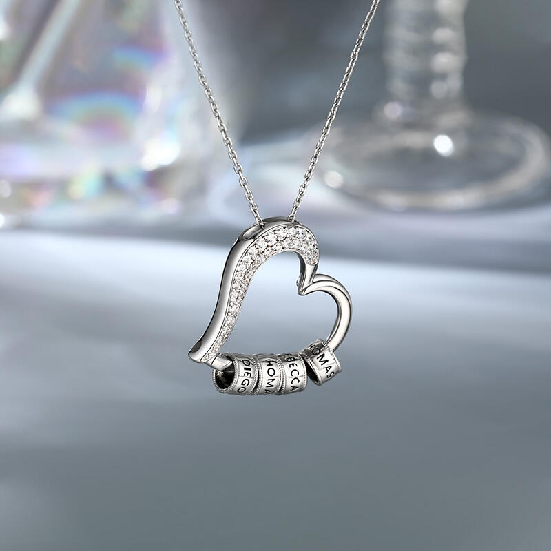 Jeulia Family Name Custom Heart Necklace Hollow out Silver