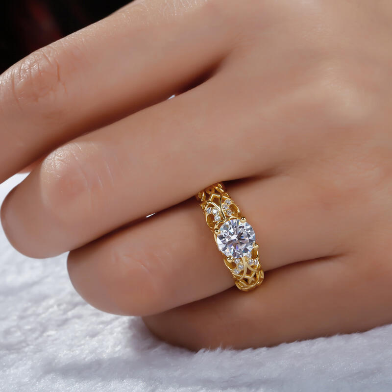 Jeulia Anillo de Compromiso con Tono Dorado de Parra de Talla Redonda de Plata