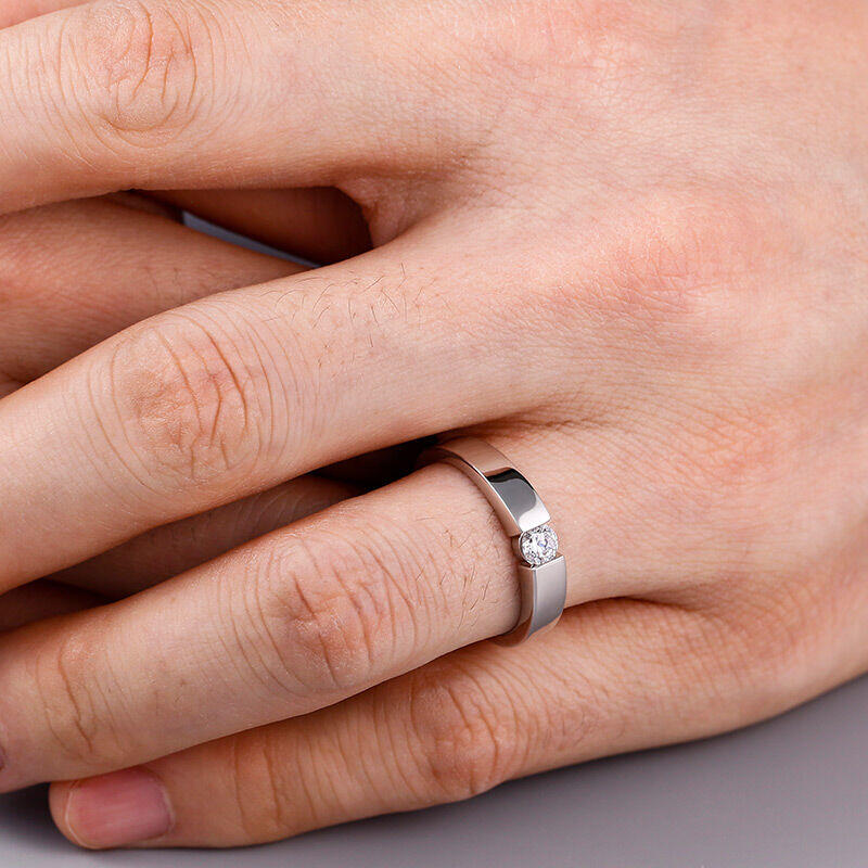 Jeulia Anillo para Hombre Simple Corte Redondo de Plata de Ley