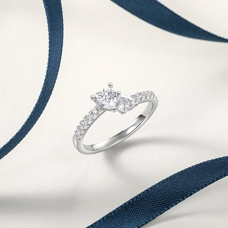 Jeulia Custom Double Heart Promise Ring With Birthstone