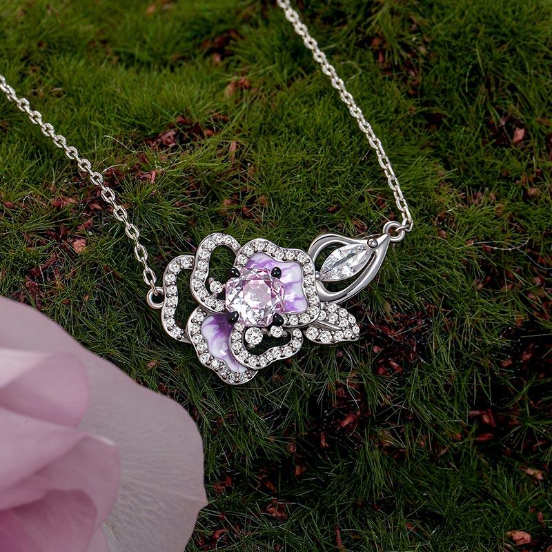 Jeulia Midsummer Night Pansy Love Flower Necklace