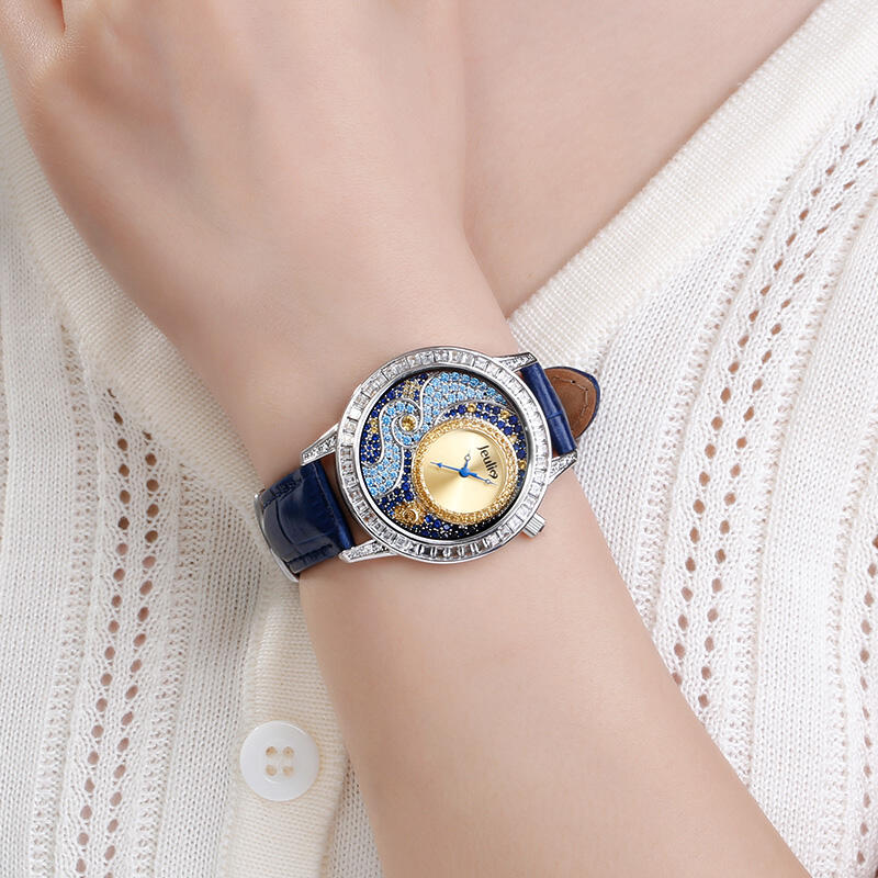 Jeulia "Starry Quiet" The Starry Night Inspired Quartz Blue Leather Women's Watch