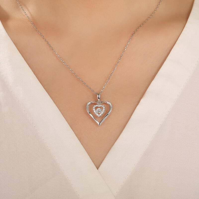 Jeulia Custom Double Heart Dancing Stone Necklace with Birthstone