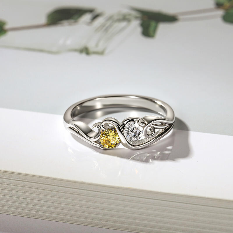 Jeulia Swirl Custom Two Birthstone Round Engagement Ring