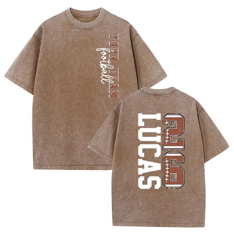 Personalized Washed T-shirt Football Text Design Custom Team Name and Number Gift for Sports Lover