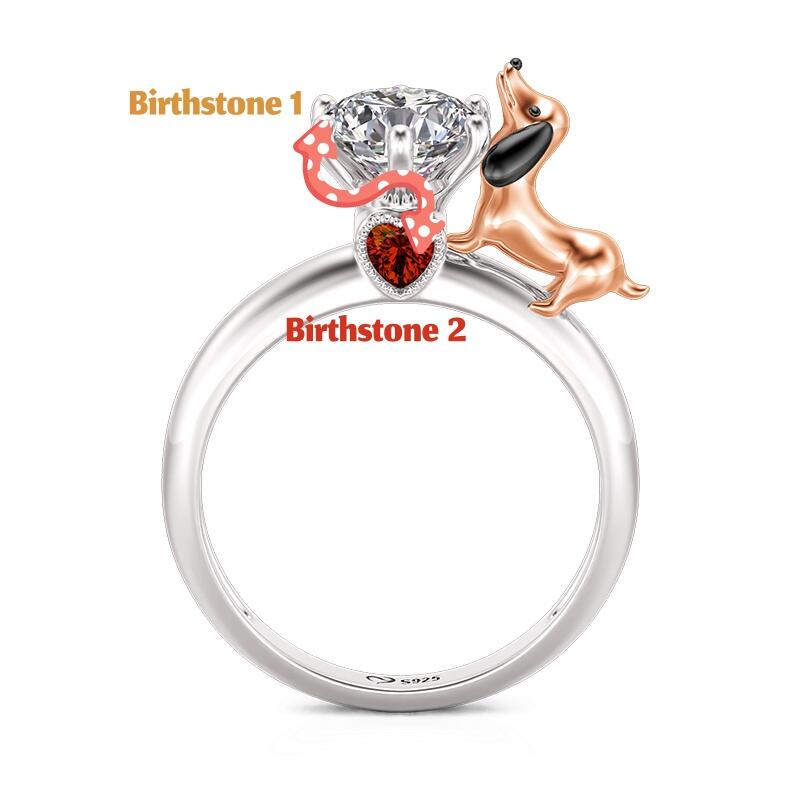 Jeulia Hug Me Custom Two Birthstone Dachshund Ring