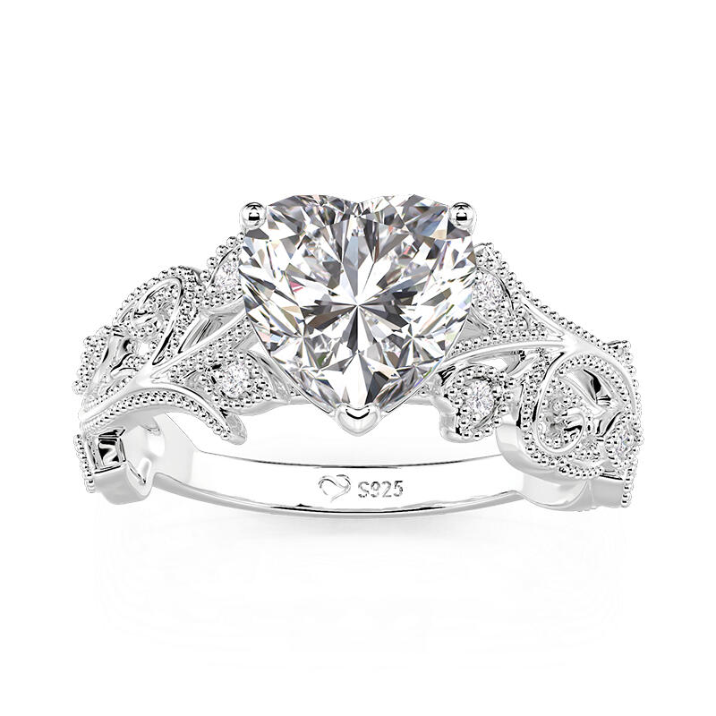 Jeulia Anillo de Compromiso Corazón Hoja de Plata de Ley