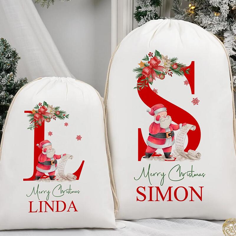 Personalised Name Christmas Gift Bag with Custom Letter Practical Present for Family