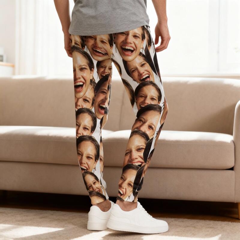 Personalized Unisex Sweatpants Custom Head Photo Full-Print Design Funny Gift for Family
