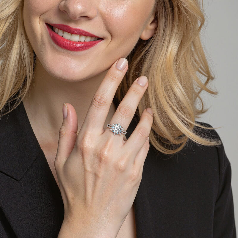 "Wunsch für dich" Rundschliff Verlobungsring mit Nebensteinen