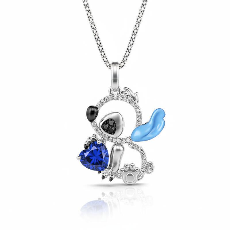Jeulia Hug Me "Little Monster" Heart Cut Blue Ear Personalized Sterling Silver Necklace