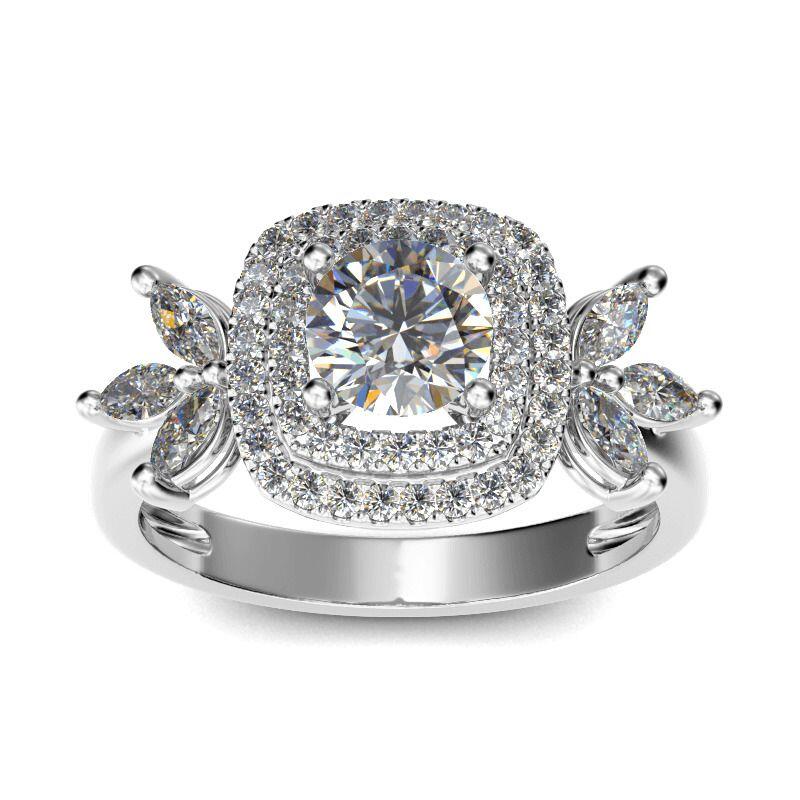 Jeulia Doppio Halo Rotondo Taglio Anello In Argento Sterling