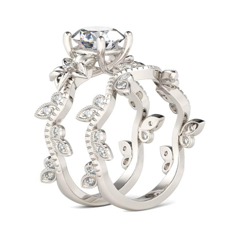 جوليا طقم خواتم قطع دائري من الفضة الإسترليني النسايئة على شكل أزهار