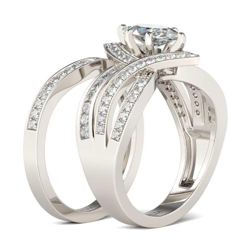 Jeulia Bypass Marquise Cut Sterling Silver Ring Set