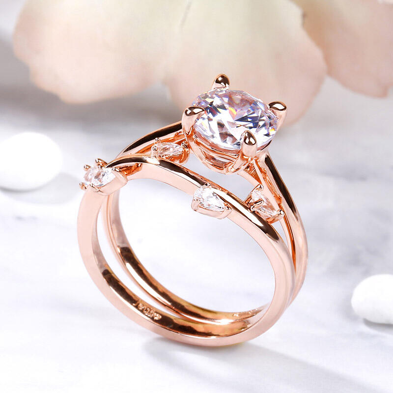 Jeulia Round Cut Sterling Silver Ring Set