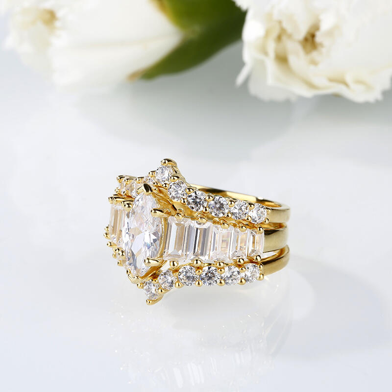 3SZT Zestaw Pierścionków Srebrnych z Szlifem Markisowym