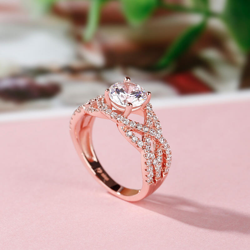 Jeulia Rose Gold Tone Round Cut Sterling Silver Ring