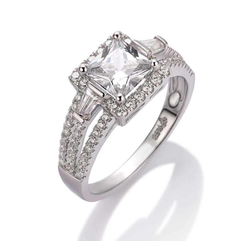 Jeulia Halo Princess Cut Sterling Silver Ring