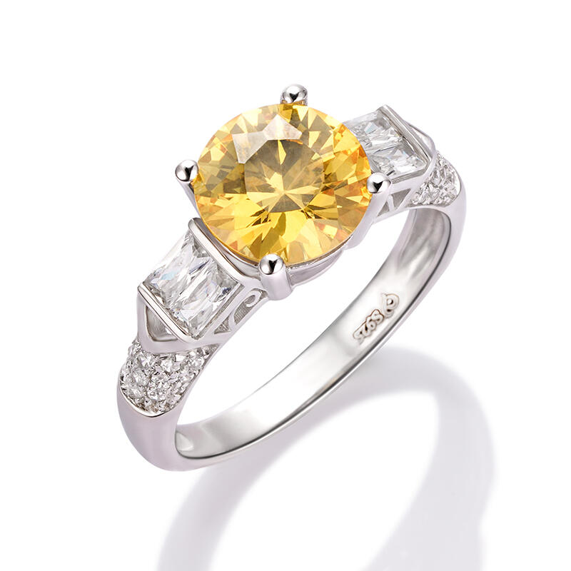 Jeulia Side Stones Round Cut Sterling Silver Ring