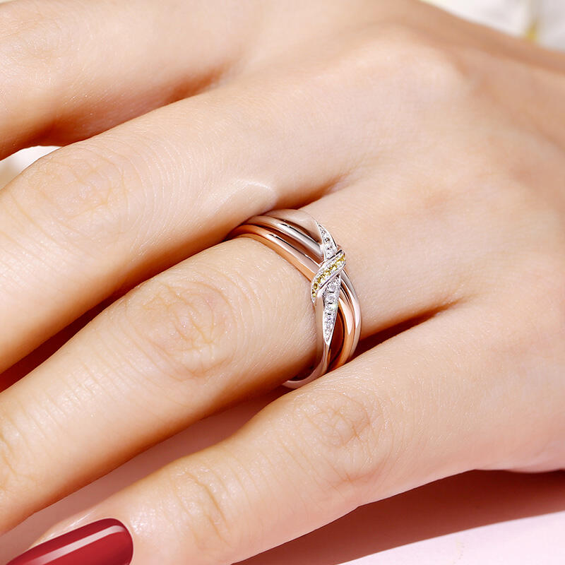 Jeulia Intertwined Two Tone Sterling Silver Women's Band