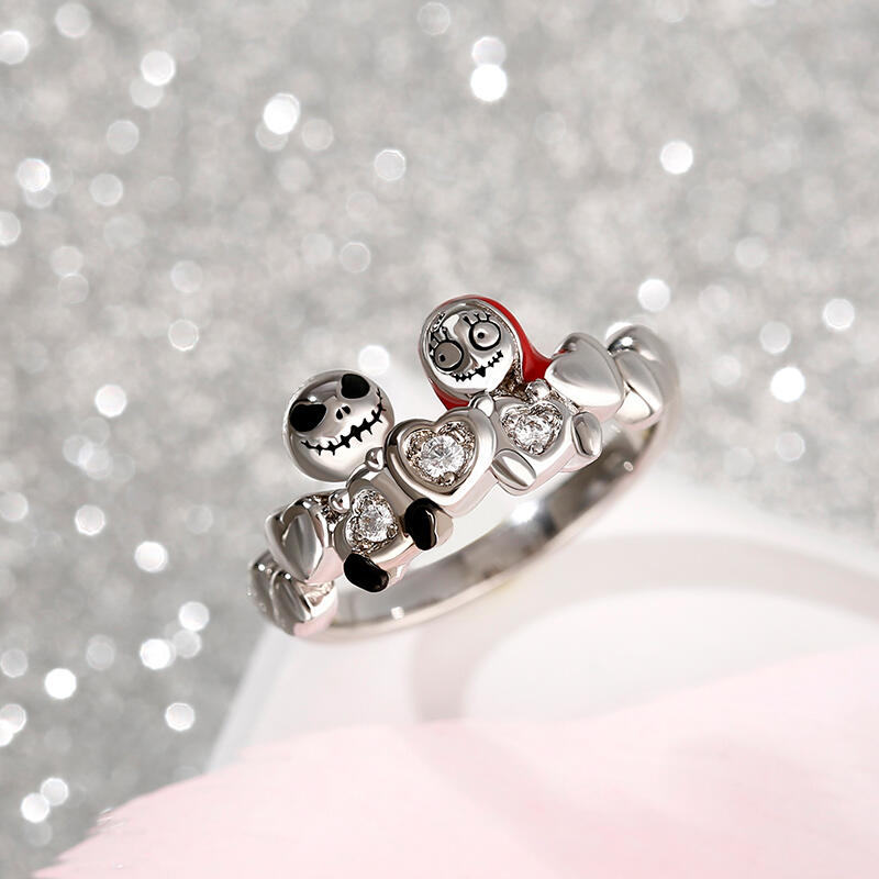 Jeulia Hug Me Anillo con calaveras de plata de ley de corte redondo