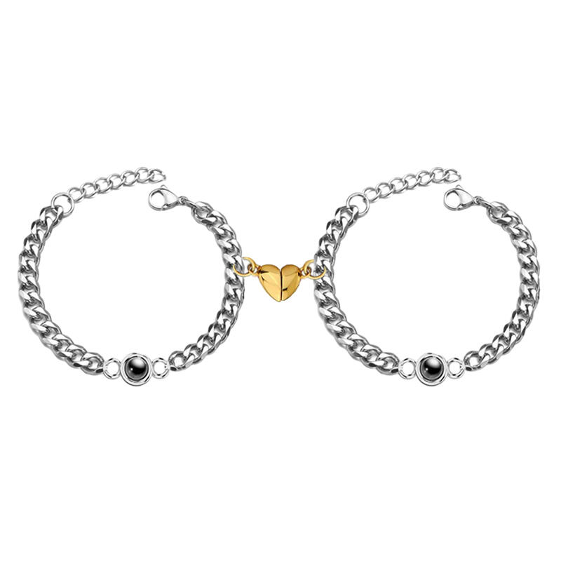 ペア ブレスレット チェーン 投影 写真 写真入れ マグネット チタンスチール