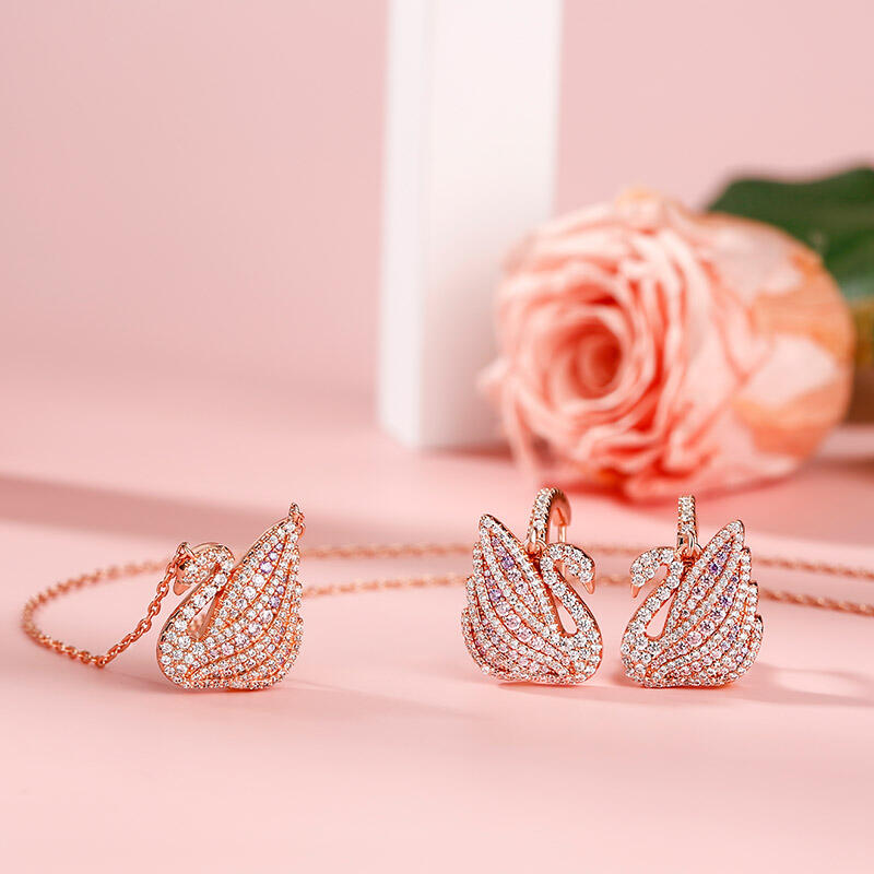 Jeulia Dreamy Swan Rose Gold Tone Sterling Silver Jewelry Set
