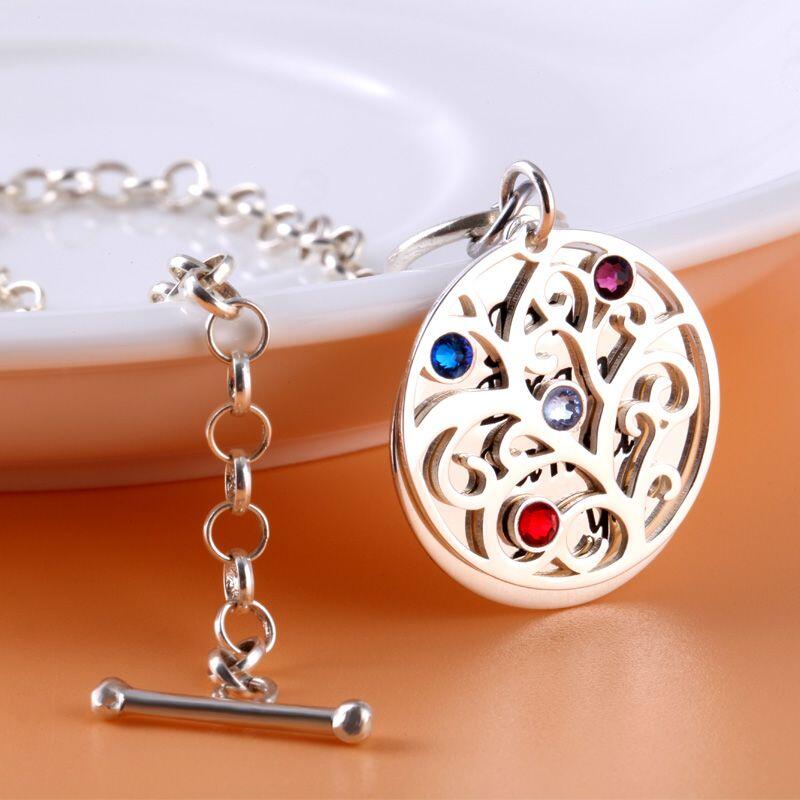 Jeulia Pulsera De árbol De Familia Grabadocon Piedras Natales En Plata De Ley