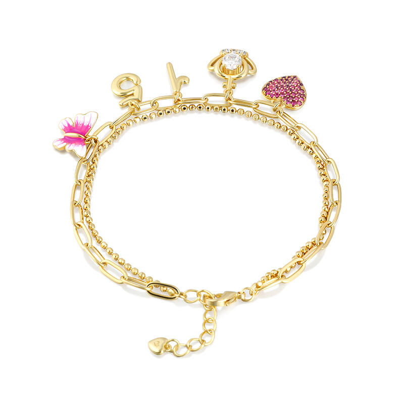 Jeulia "Shinning Day" Quinceañera 15th Enamel Charm Sterling Silver Bracelet