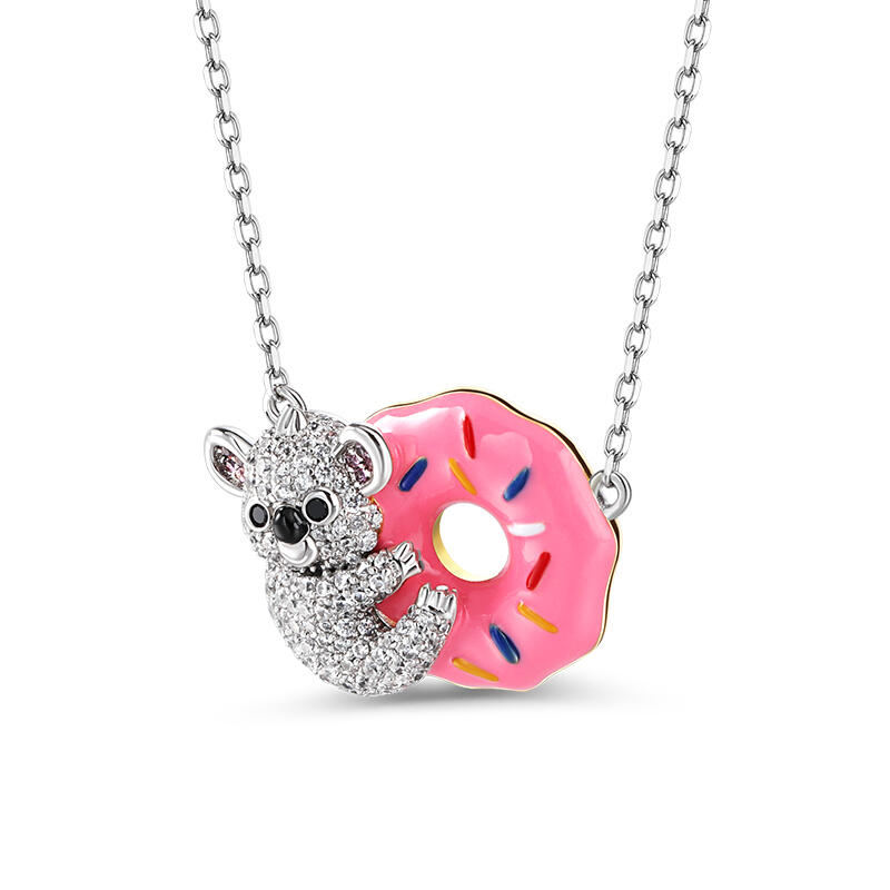 Jeulia "Dream Time" Koala Bear and Donut Enamel Sterling Silver Necklace