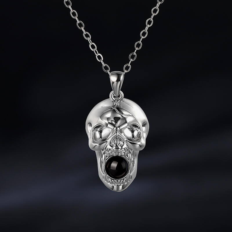 Jeulia スカル 髑髏デザイン 写真 入れ 投影 シルバー ネックレス