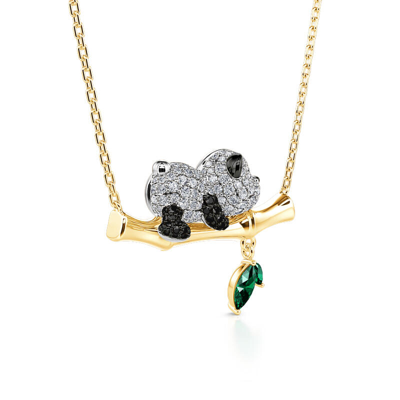 Jeulia Collar de Plata de Ley con Panda y Bambú