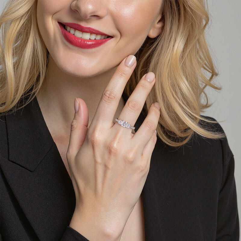 "You Are My Angel" 0.8ct Asscher Cut Three Stone Engagement Ring