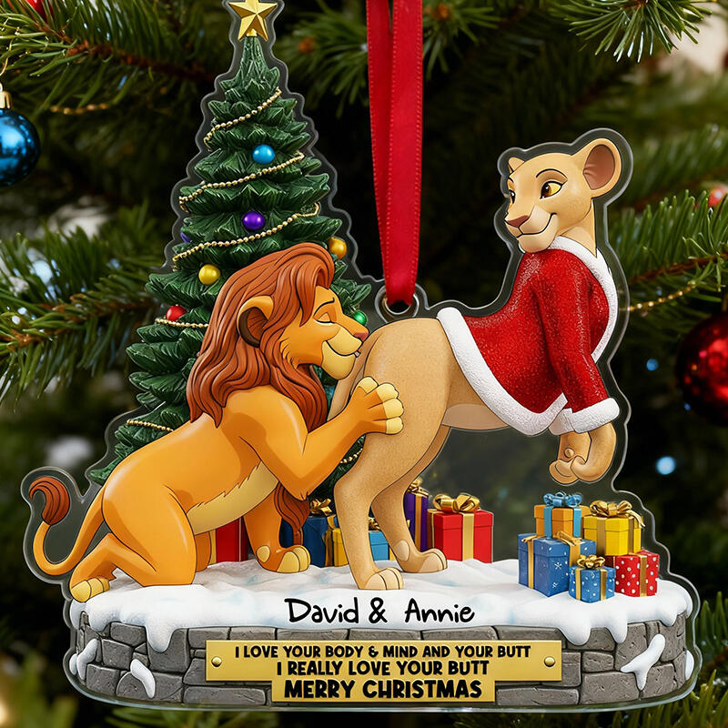Personalisierter Löwen-Weihnachtsanhänger für Paare mit Namen und Geschenk zu Weihnachter